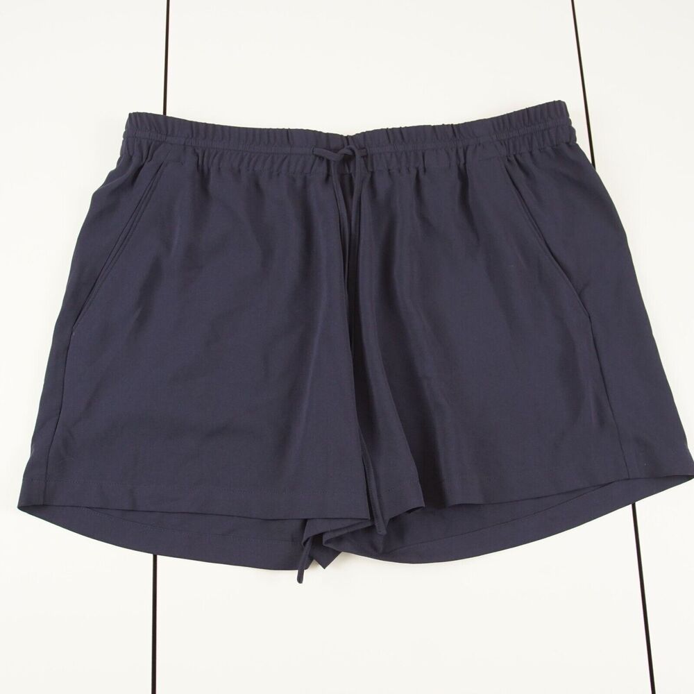 Theory Kinzie Navy Blue Drapey Crepe Lightweight Shorts Womens Sz L